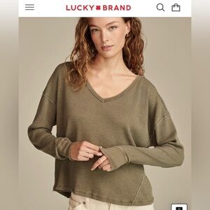 Lucky Brand Long Sleeve V-Neck Top Olive Color
